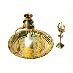 Navyaksh Gold-Toned & White Brass Shivling & Trishul Showpiece-picture-5