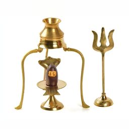 Navyaksh Gold Toned Shivling With Trishul & Jalheri Religious Showpiece-1