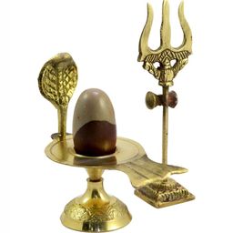 Navyaksh Gold-Toned & Brown Religious Small Pathar Jalheri Trishul Showpiece-image-45