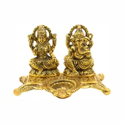 Navyaksh Gold-Toned Religious Small Laxmi Ganesh With Diya Showpiece-image-38