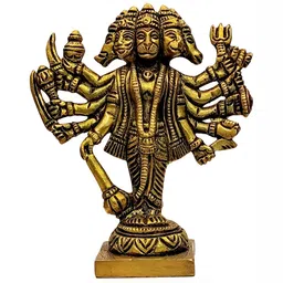 Navyaksh Gold-Toned Religious Small Panchamukhi Hanuman Standing Showpiece-picture-46