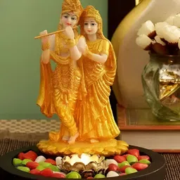 krishnagallery1 Gold Toned Lord Radha Krishna Murti Marble Finish Showpiece-image-99