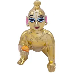 krishnagallery1 Gold Toned & Blue eyes Laddu Gopal Astadhatu Pital Laddu Gopal Showpiece-image-66