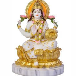 krishnagallery1 White & Gold Toned Marble Laxmi Mata Decorative Showpiece-image-34