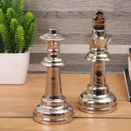 Decor de Maison Silver Toned 2 Pieces Chess Queen & King Medium Showpieces-image-42