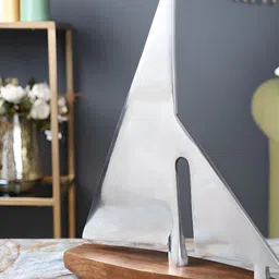Decor de Maison Silver Toned The Sail Boat Shesham Wooden Showpiece-image-1