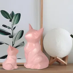 LASAKI Pink Neko cat Curio Birds and Animals Showpiece-49