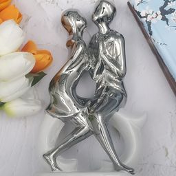 Archies White & Silver-Toned Premium Romantic Lovers Statue Showpiece-image-24
