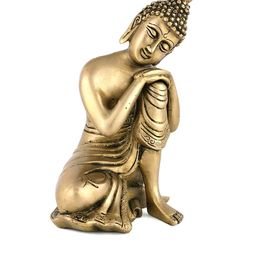 CraftVatika Gold-Toned Handcarved Thinking Buddha Brass Showpiece-image-10