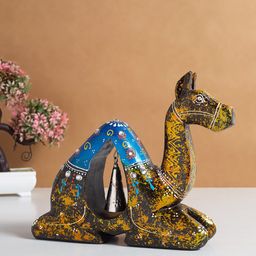 Golden Peacock Yellow & Blue Camel Figurine Showpiece-image-95