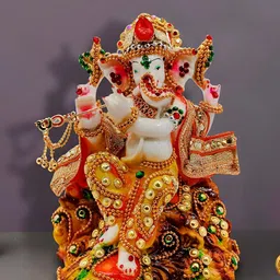 SANKALAN CREATIONS White & Gold-toned Ganesha Medium Showpiece-image-19