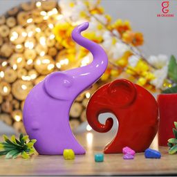 GW CREATIONS Purple Elephant Family Fengshui Vastu Figurine Showpiece-image-121