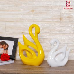 GW CREATIONS Yellow Swan Couple Figurine Showpiece-image-73