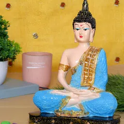 GW CREATIONS Cream & Blue Marble Buddha Idol Showpiece-19