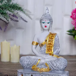 GW CREATIONS Grey & White Buddha Polyresin Idol Showpiece-image-91