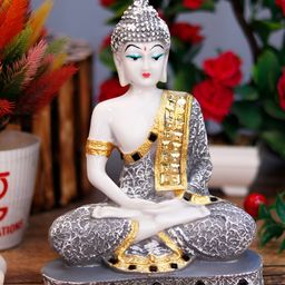 GW CREATIONS Grey & White Buddha Polyresin Idol Showpiece-image-34