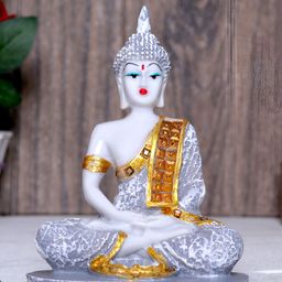 GW CREATIONS Grey & White Buddha Marble Idol Showpiece-17
