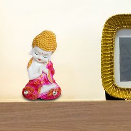 GW CREATIONS Pink & White Buddha Idol Marble Showpiece-image-6