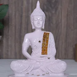 GW CREATIONS Pink & Gold-Toned Marble Medium Buddha Idol Showpiece-picture-0