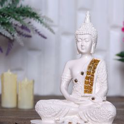 GW CREATIONS White & Gold-Toned Buddha Idol Showpiece-image-96