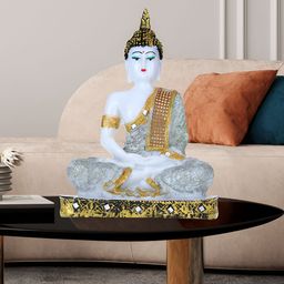 GW CREATIONS White & Silver Toned Marble Buddha Idol Showpiece-image-90