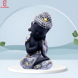 GW CREATIONS Silver Toned & Black Buddha Idol Showpiece-image-22