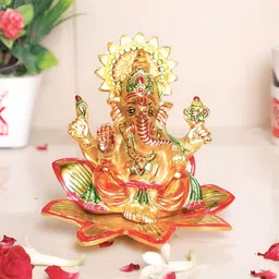 Kridaykraft Gold Toned & Red Lord Ganesha Religious Small Idol Showpiece-18