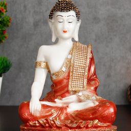 eCraftIndia White & Red Meditating Lord Buddha Decorative Showpiece-image-25
