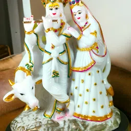 SANKALAN CREATIONS White Lord Radha Krishna & Cow Idol Showpiece-picture-3