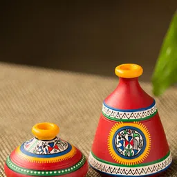 ExclusiveLane Set of 2 Red Warli Handpainted Terracotta Pot Showpieces-22