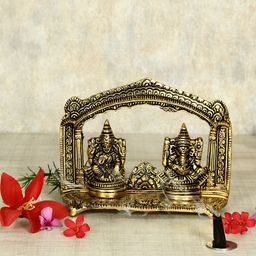HANDICRAFTS PARADISE Gold Toned Religious Lakshmi Ganesha Showpiece-image-36