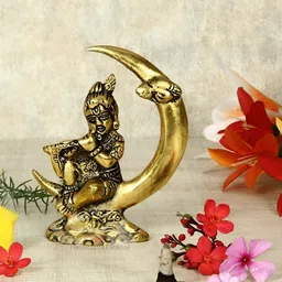 HANDICRAFTS PARADISE Gold Toned Bal Krishna Metal Religious Idol Showpiece-image-87