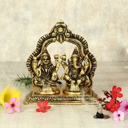 HANDICRAFTS PARADISE Gold Toned Laxmi Ganesha Metal Religious Idol Showpiece-image-26