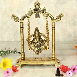 HANDICRAFTS PARADISE Gold-Toned Metal Ganesha Statue Showpiece-image-47