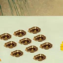 HANDICRAFTS PARADISE Gold-Toned 10 Pcs Diya Showpiece-image-4