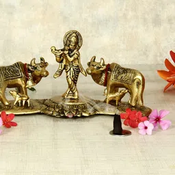 HANDICRAFTS PARADISE Gold Toned Krishna Metal Religious Idol Showpiece-image-45