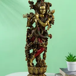 CraftVatika Gold Toned & Red Krishna Religious Idol Showpiece-image-29