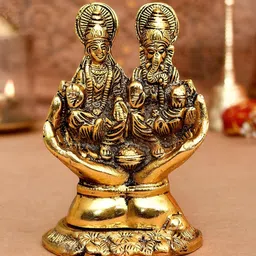 CraftVatika Gold-Toned Small Metal Religious Laxmi Ganesha Idol Showpiece-image-66