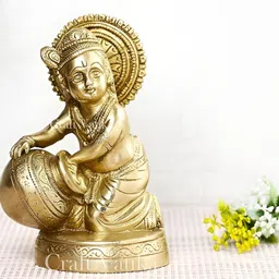 CraftVatika Gold Toned Brass Krishna Religious Idol Showpiece-image-30
