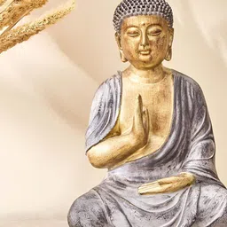 Home Centre Grey & Gold Toned Buddha Idol Showpiece-image-30