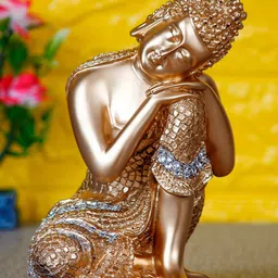 eCraftIndia Gold-Toned & White Buddha on Knee Showpiece-57