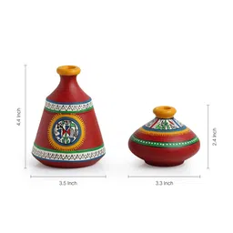 ExclusiveLane Set of 2 Red Warli Handpainted Terracotta Pot Showpieces image 3