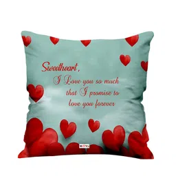 ME & YOU Blue & Red Love Quoted Square Shape Fibre Pre Filled Cushion-4