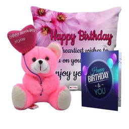 ME & YOU Blue & Pink 3 Pcs Typography Cushion Teddy Bear & Greetings Card Home Gift Set-4