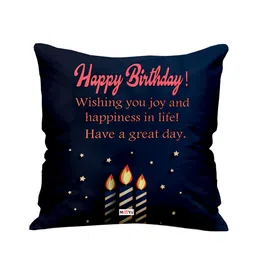 ME & YOU Navy Blue & Red Birthday Printed Fibre Filling Square Cushion-16