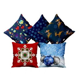 ME & YOU Navy Blue & Red 5 Pieces Printed Square Cushions-picture-36