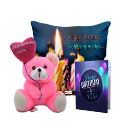 ME & YOU Blue & Pink 3 Pcs Typography Cushion Teddy Bear & Greetings Card Home Gift Set-5
