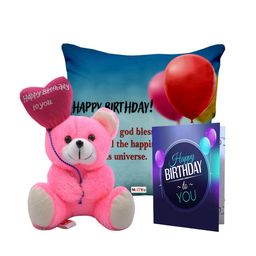 ME & YOU Blue & Pink 3 Pcs Typography Cushion Teddy Bear & Greetings Card Home Gift Set-9