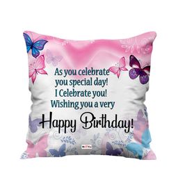 ME & YOU White & Pink Birthday Printed Square Pre-Filled Cushion-17