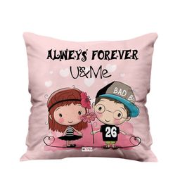 ME & YOU Pink & Black Printed Square Filled Cushion-22